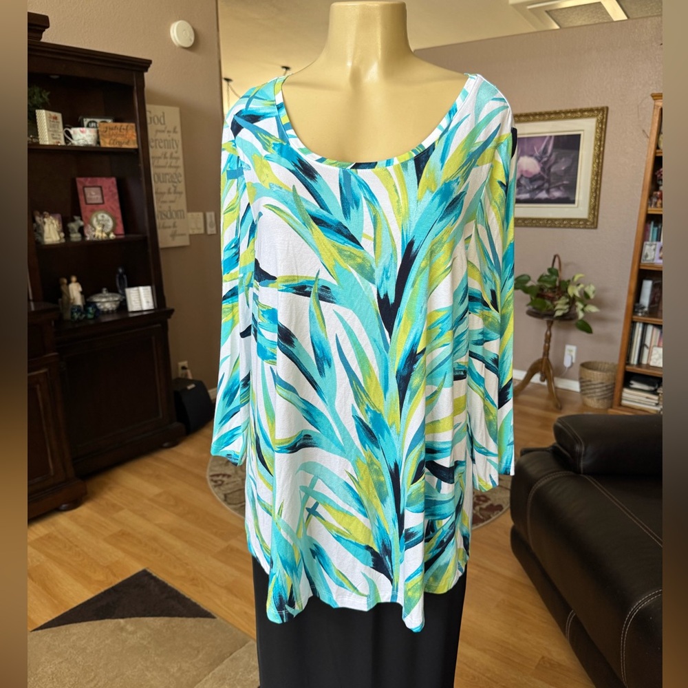 JM Collection green, blue & white long sleeve blouse-size 1X